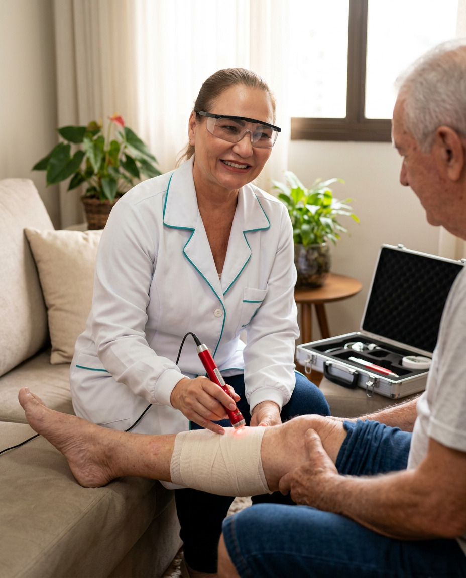 Aplicação de Laserterapia em paciente domiciliar
